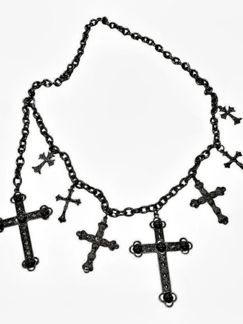Multi-cross Charm Necklace Silverton Polished Heavy Chain 13"
